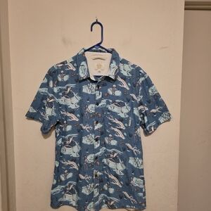 Levitate Nautical-Themed Skeleton Blue Button Down Shirt Size Medium